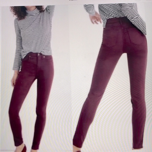 Madewell High Riser Skinny Brushed Cotton Maroon Burgundy Pants Women’s 26 - Picture 1 of 8